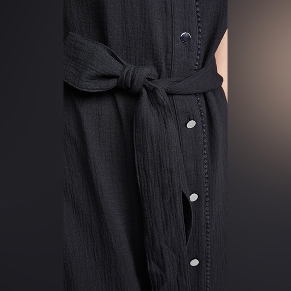 AYR The Kite Midi Dress Cotton Gauze Button Front Pom Pom Tiered Blk PLEASE READ - Picture 2 of 14